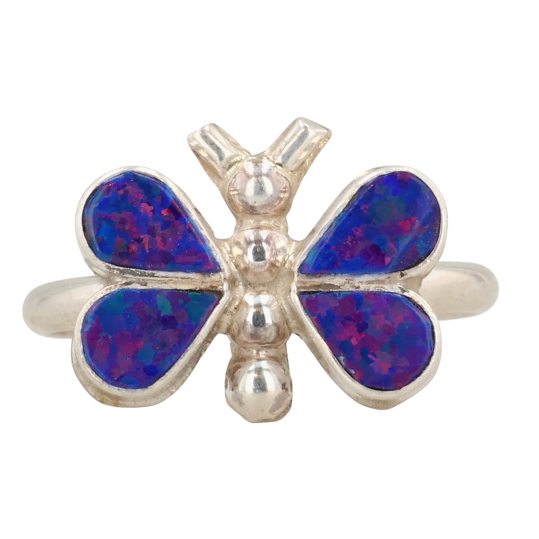 Swain Charley Zuni Sterling Opal Butterfly Ring Sz 6.5: Swain Charley Zuni Sterling Opal Butterfly Ring Sz 6.5 / 2g / Unsigned. Artist attribution based on accompanying tag.