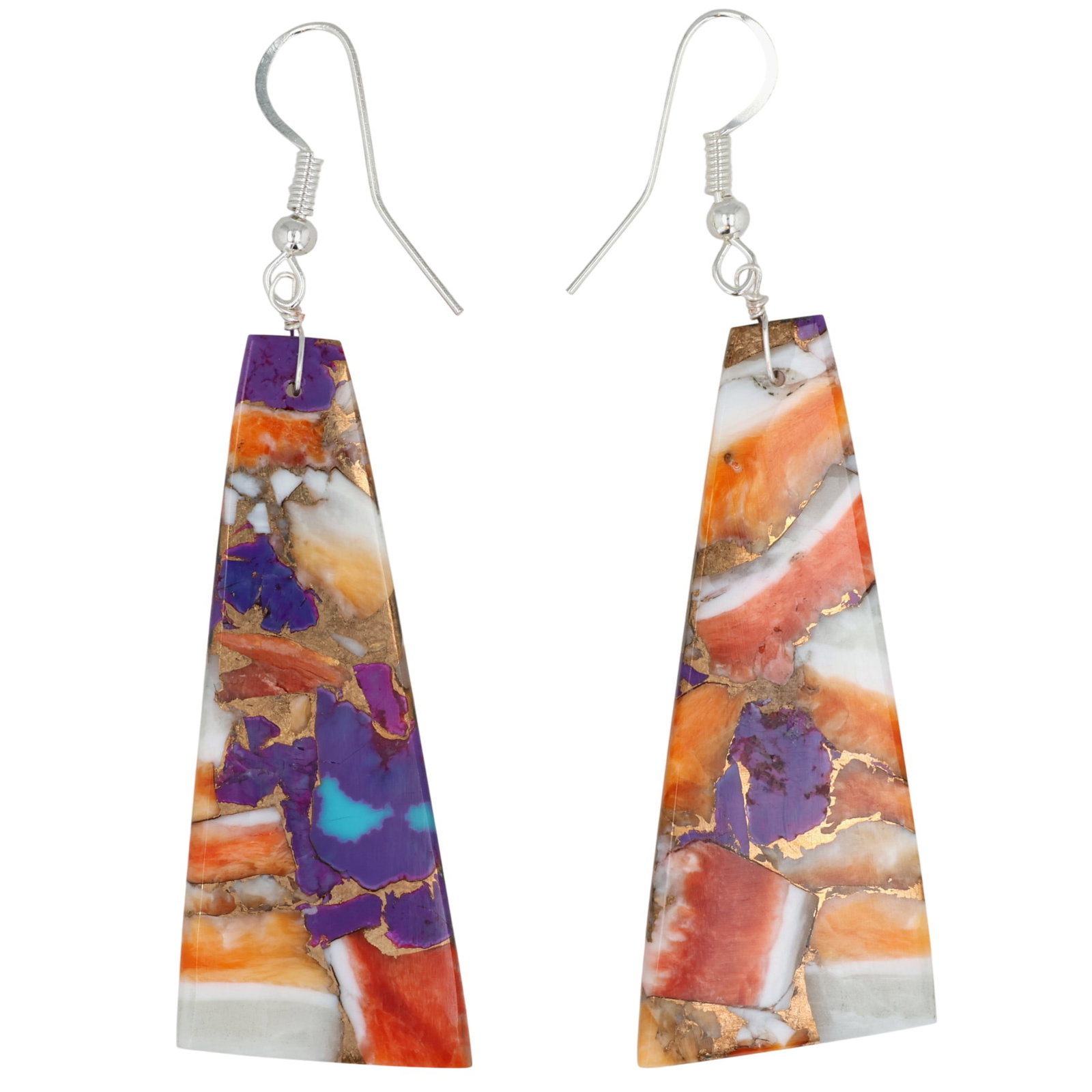Jameson Pete Navajo Sterling Spiny Mohave Slab Earrings: Jameson Pete Navajo Sterling Compressed Spiny Oyster Turquoise Mohave Slab Earrings / 10.5g / Unsigned. Artist attribution based on accompanying tag.