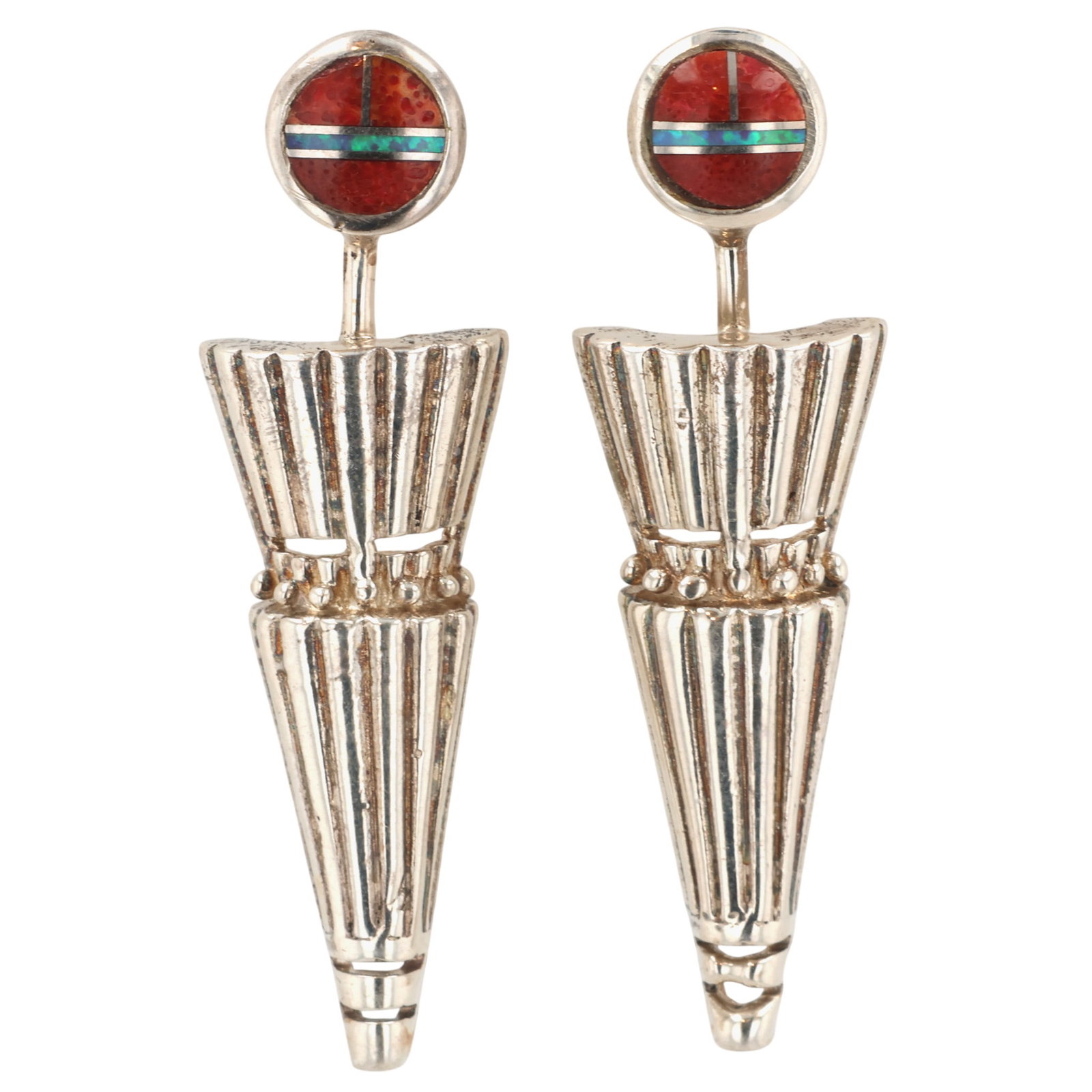 Southwest Sterling Multi-Stone Inlay Earrings: Southwest Sterling Multi-Stone Inlay Earrings / 7g