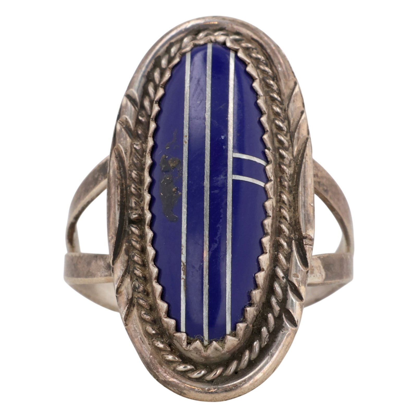 Herman Lee Navajo Sterling Lapis Lazuli Inlay Ring Sz 6.75 (1 of 7)