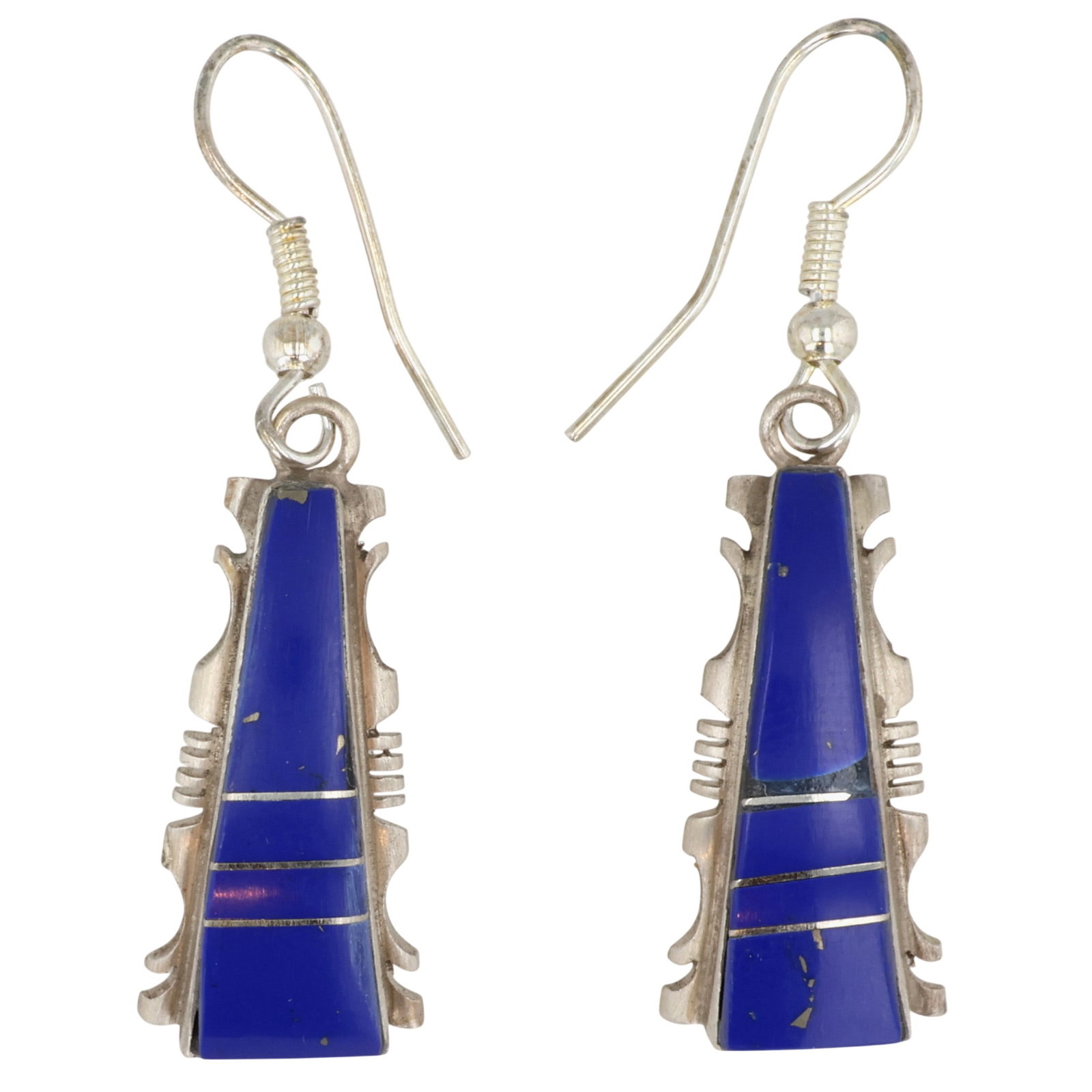 Steve Francisco Navajo Sterling Lapis Lazuli Inlay Earrings: Steve Francisco Navajo Sterling Lapis Lazuli Inlay Earrings / 5g