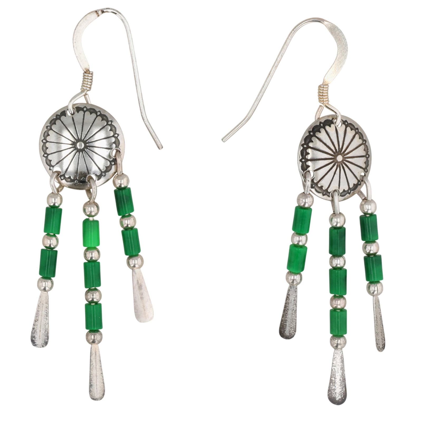 Southwest Sterling Malachite Dangle Earrings: Southwest Sterling Block Malachite Dangle Earrings / 1.5g