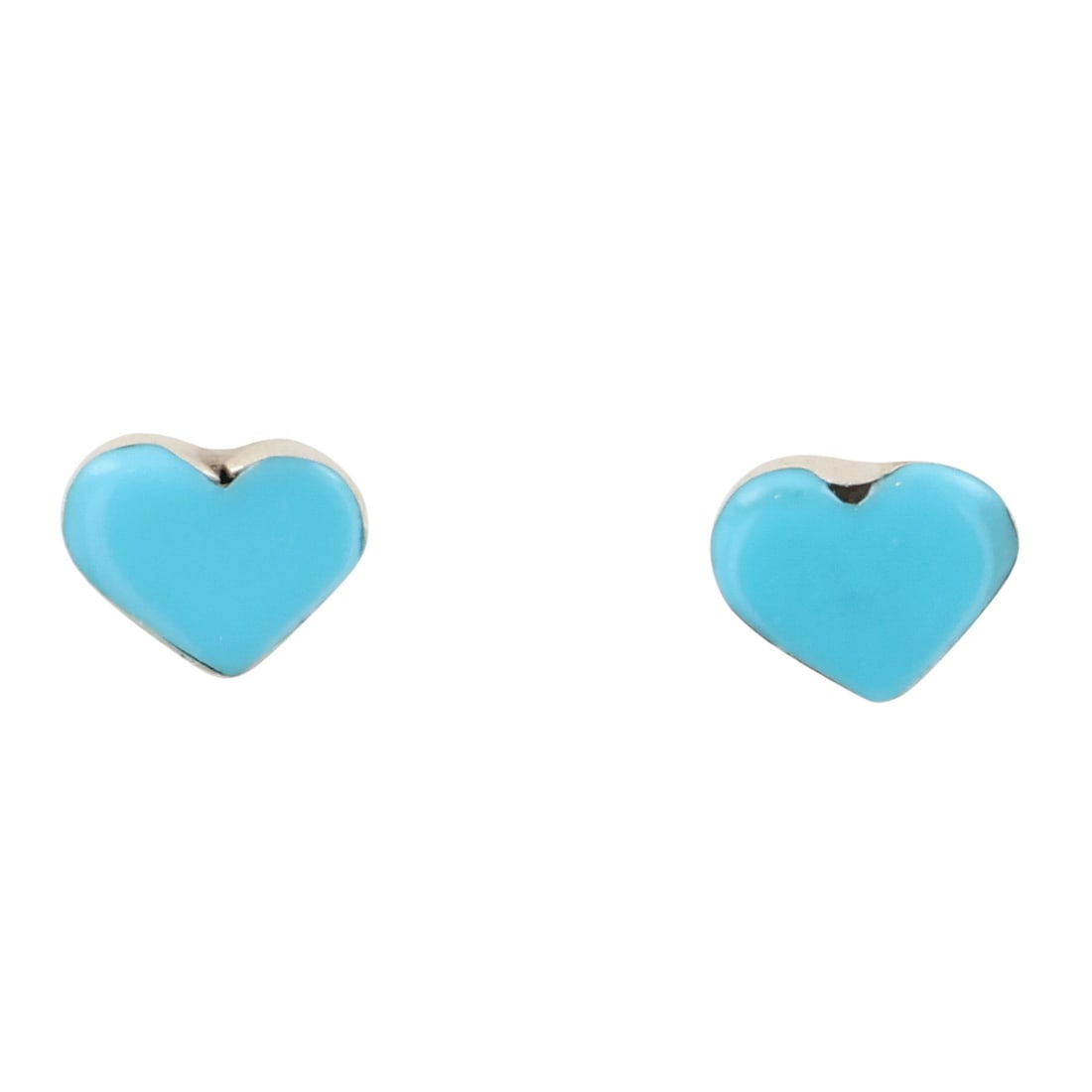 Angie Rosetta Zuni Sterling Turquoise Heart Earrings: Angie Rosetta Zuni Sterling Block Turquoise Heart Earrings / 0.6g / Unsigned. Artist attribution based on accompanying tag.