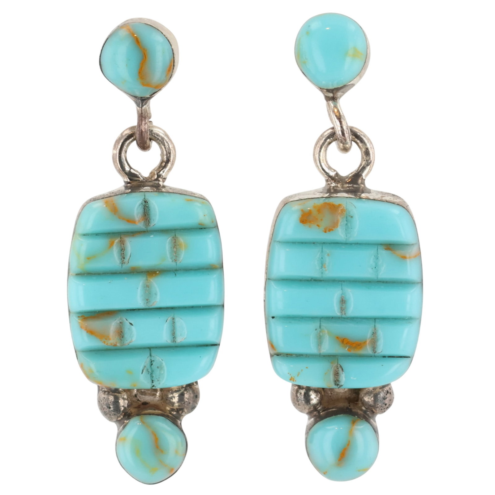 Southwest Sterling Turquoise Cobblestone Earrings (1 of 4)
