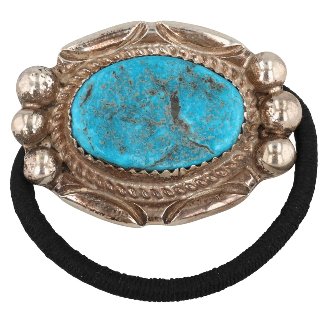 Donovan Nez Navajo Sterling Kingman Turquoise Hair Tie (1 of 4)