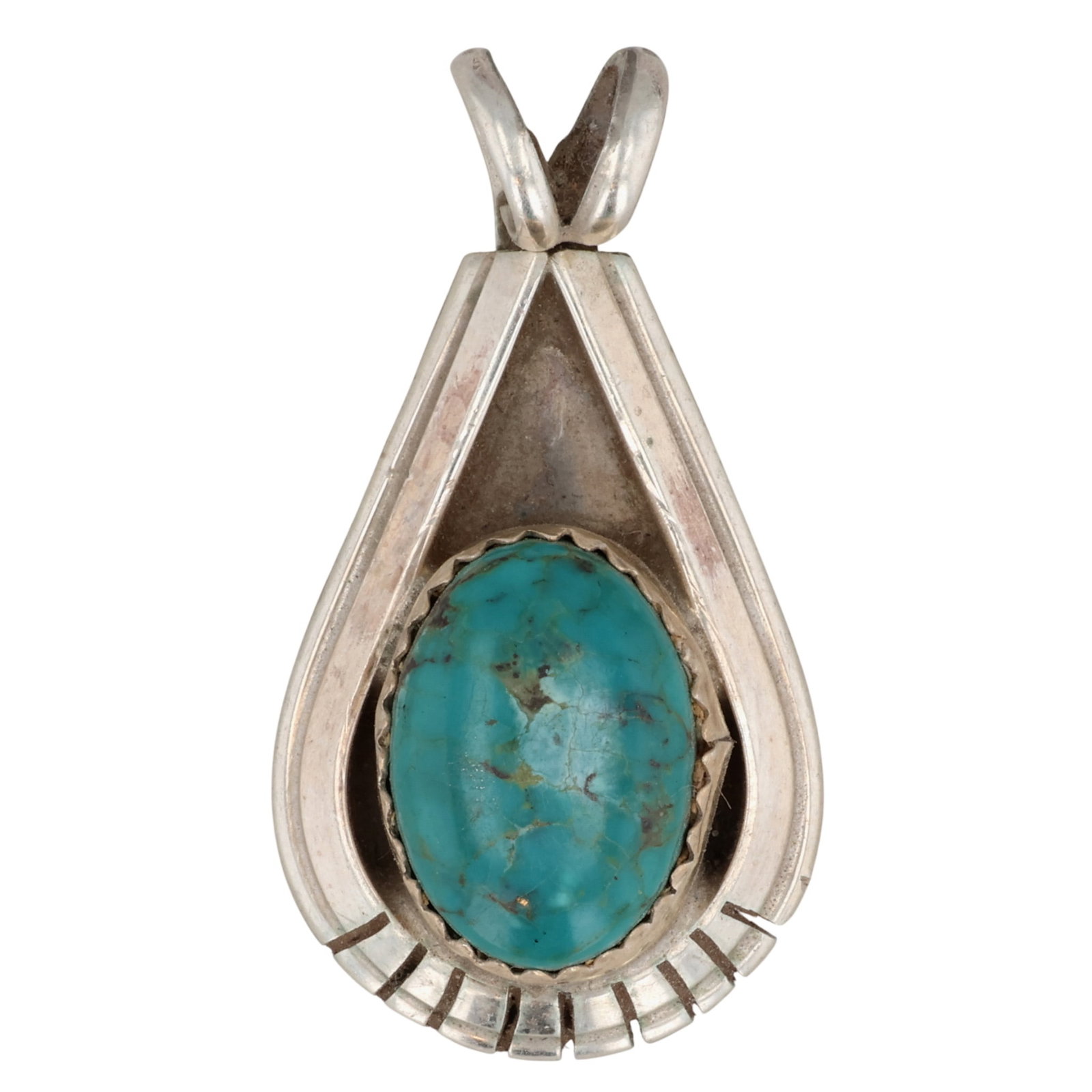Signed Navajo Sterling Turquoise Pendant: Signed A Navajo Sterling Turquoise Pendant / 4.5g