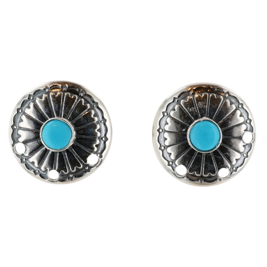Southwest Sterling Kingman Turquoise Disc Earrings: Southwest Sterling Block Kingman Turquoise Disc Earrings / 1g