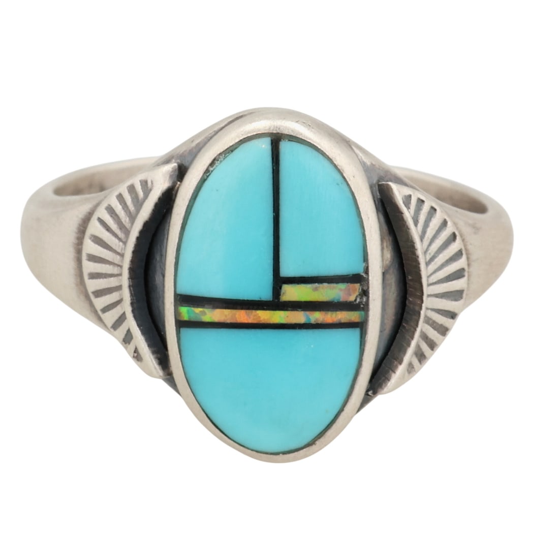 Southwest Sterling Multi-Stone Inlay Ring Sz 8.5 (1 of 6)
