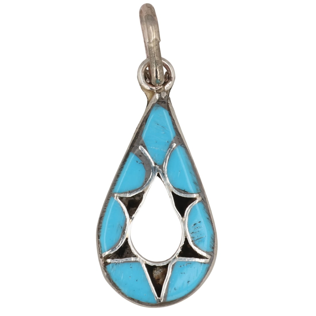 Emma Bowekaty Zuni Sterling Turquoise Inlay Pendant (1 of 4)