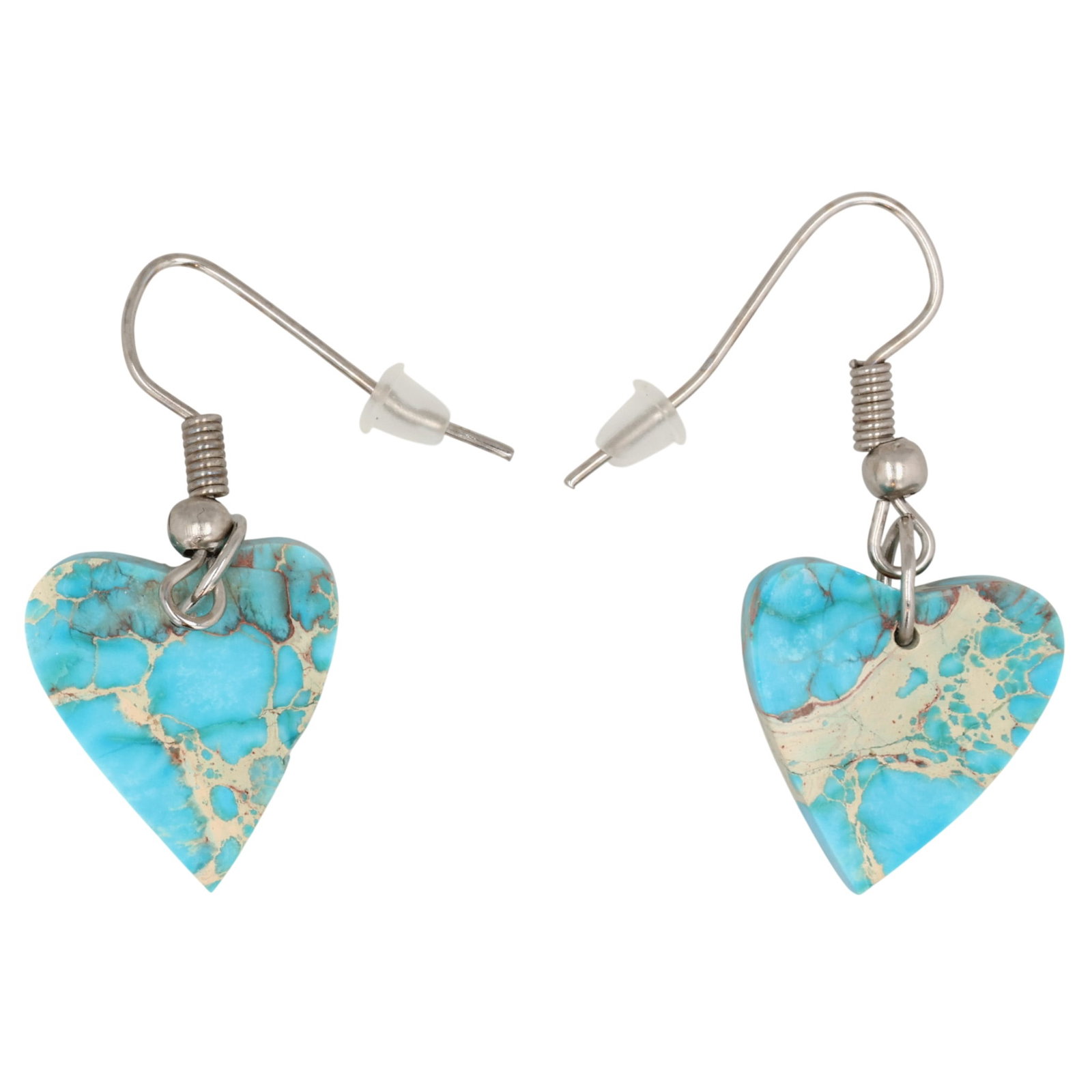 Southwest Sterling Blue Indigo Turquoise Heart Earrings: Southwest Sterling Compressed Blue Indigo Turquoise Heart Earrings / 3g