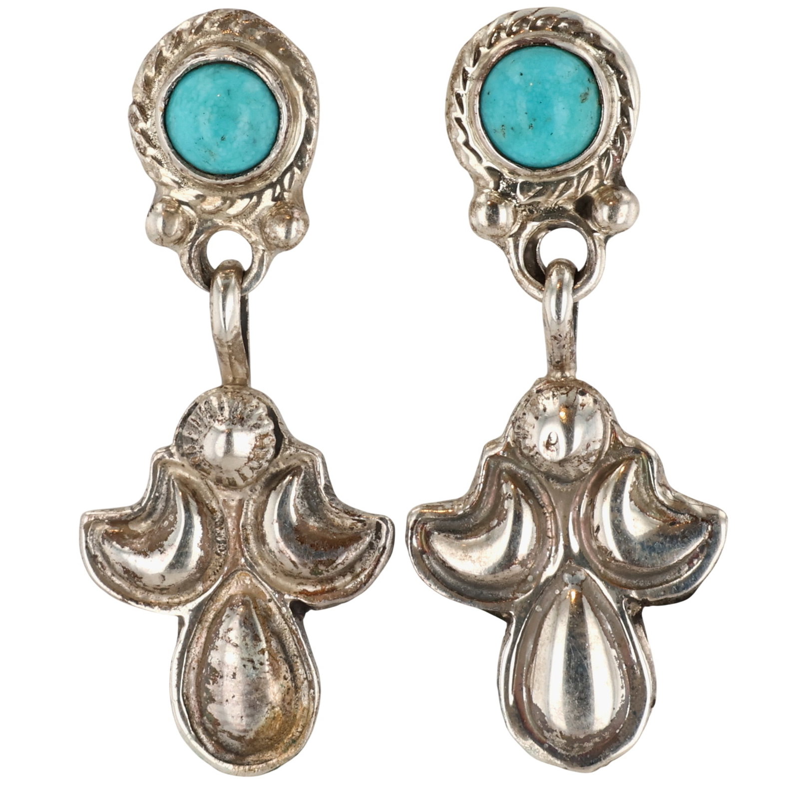 Judy Largo Navajo Sterling Kingman Turquoise Earrings: Judy Largo Navajo Sterling Kingman Turquoise Earrings / 5g / Unable to decipher mark. Artist attribution based on accompanying tag.
