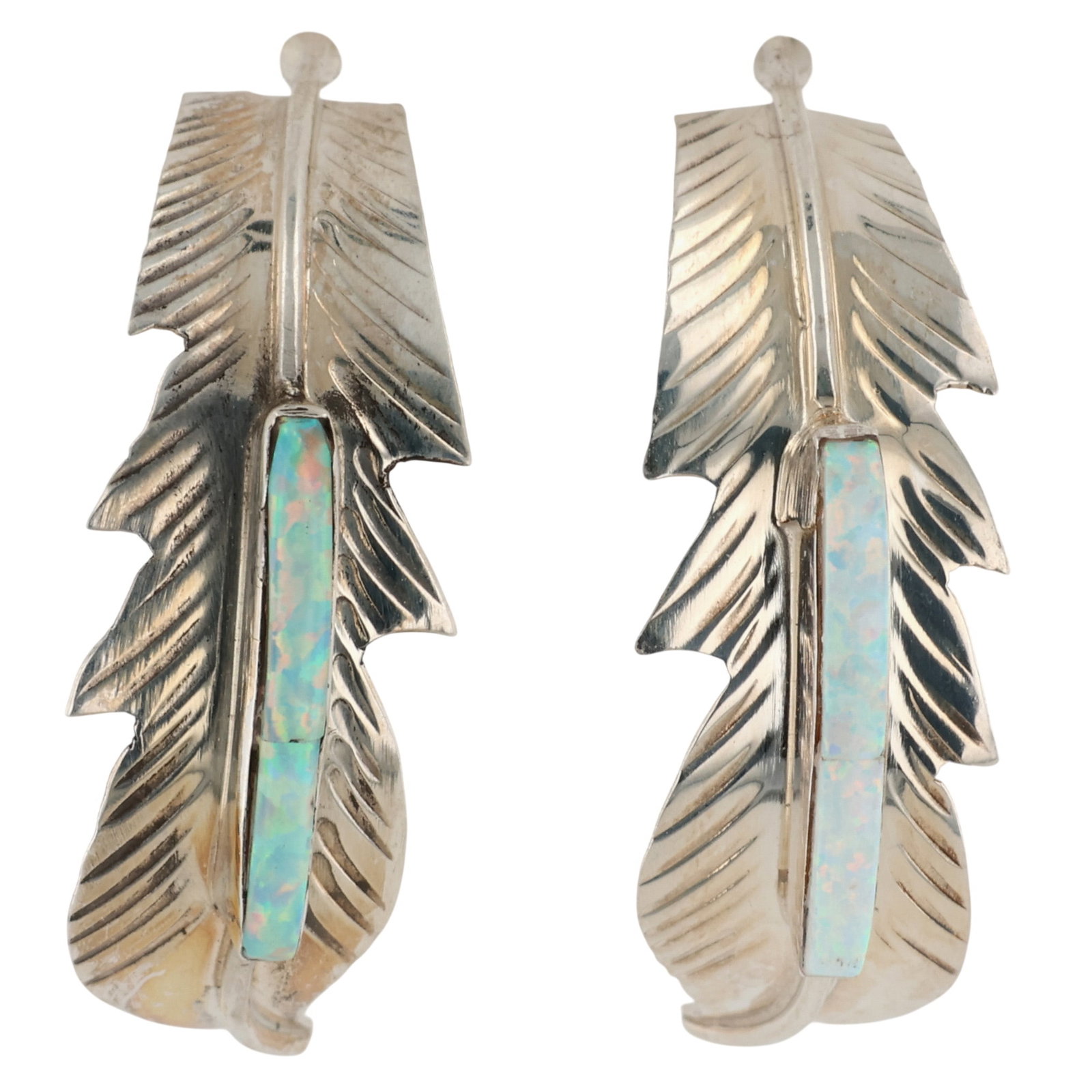 Allen Barney Navajo Sterling Opal Feather Earrings (1 of 4)