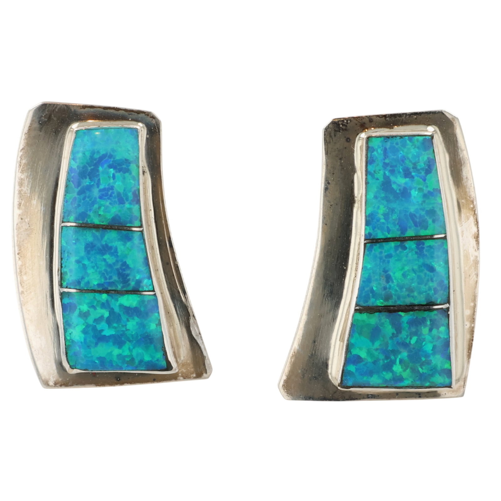 Norvin Johnson Navajo Sterling Opal Inlay Earrings: Norvin Johnson Navajo Sterling Opal Inlay Earrings / 2.5g