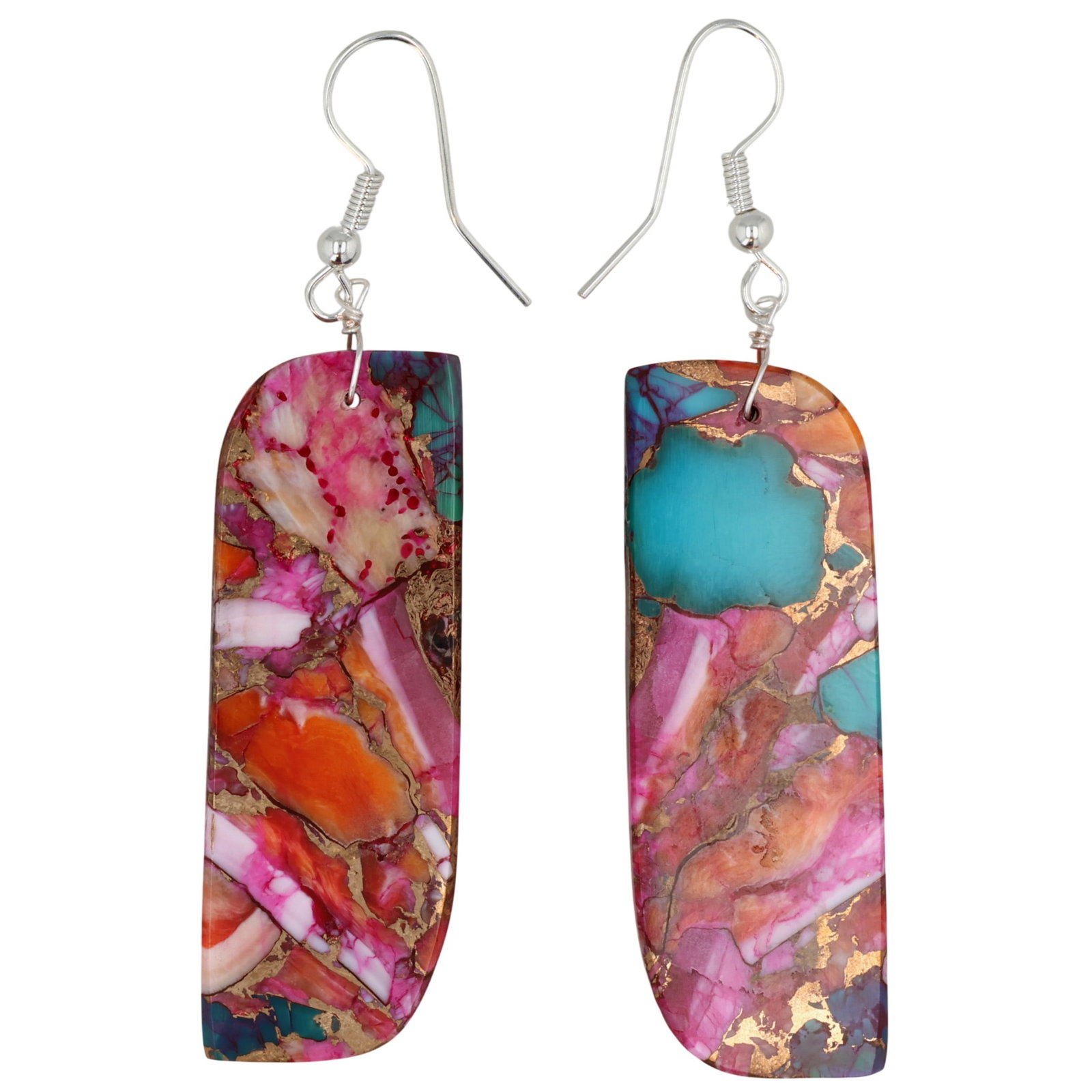 Jameson Pete Sterling Pink Dahlia Slab Earrings: Jameson Pete Sterling Pink Dahlia Slab Earrings / 11.5g / Unsigned. Artist attribution based on accompanying tag.