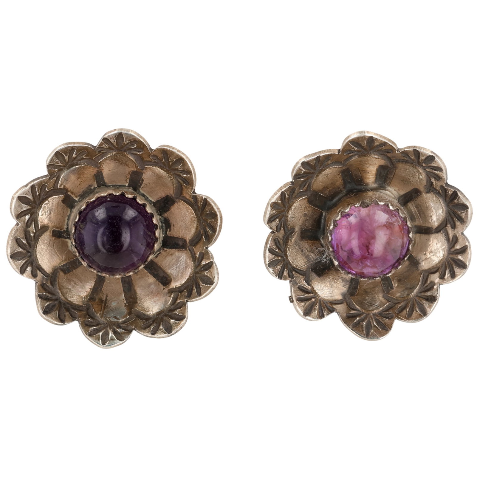 Rick Enriquez Navajo Sterling Amethyst Flower Earrings: Rick Enriquez Navajo Sterling Amethyst Flower Earrings / 7g