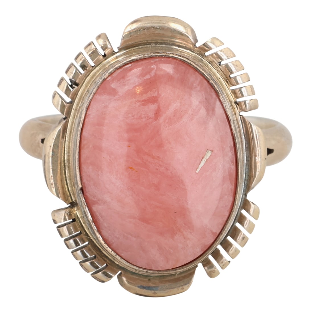 Larry Yazzie Navajo Sterling Rhodochrosite Ring Sz 8: Larry Yazzie Navajo Sterling Rhodochrosite Ring Sz 8 / 6.5g / Scratch on stone, see photos, as is.