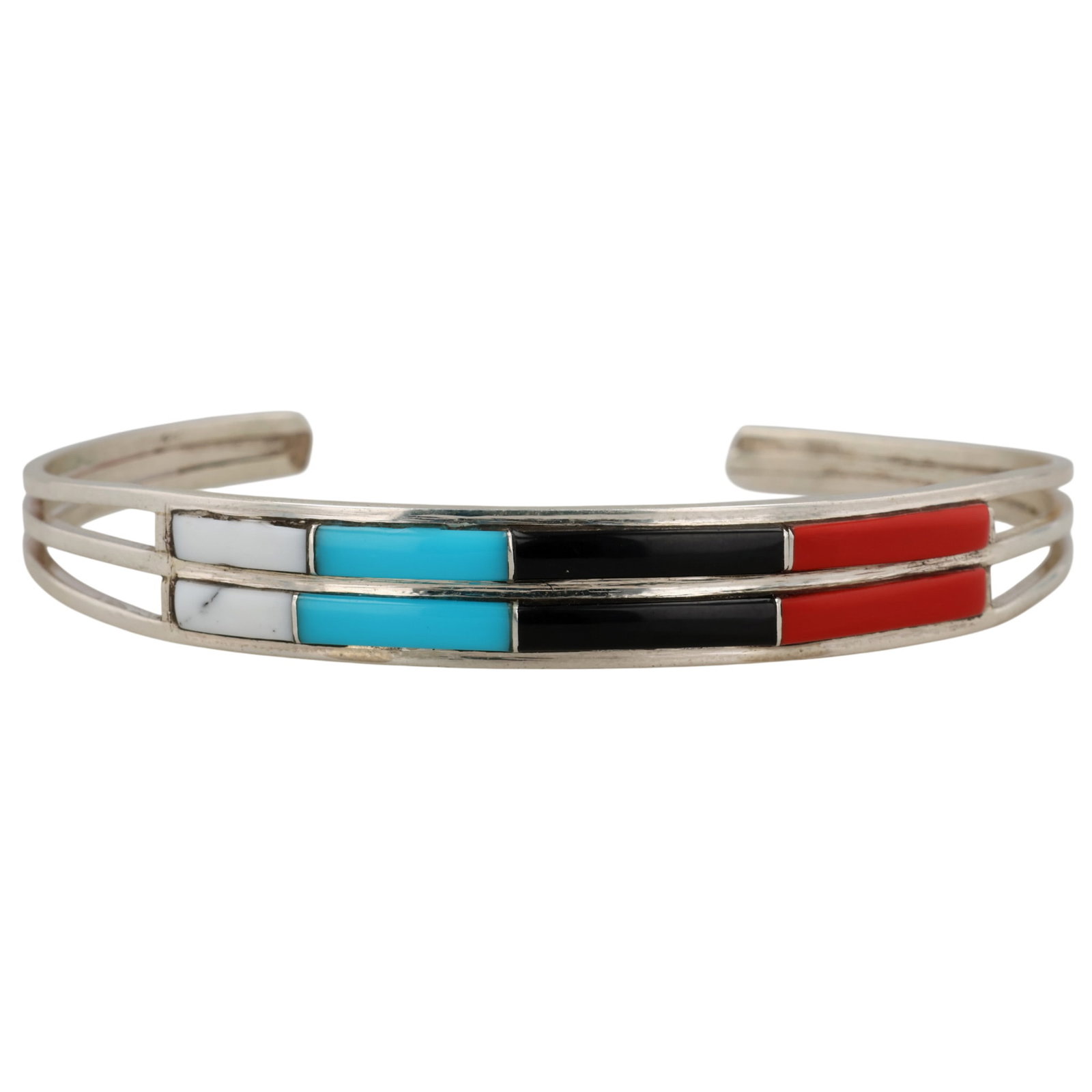 Jamie Johnson Navajo Sterling Multi-Stone Inlay Row Cuff Bracelet: Jamie Johnson Navajo Sterling Synthetic Multi-Stone Inlay Row Cuff Bracelet / 9g