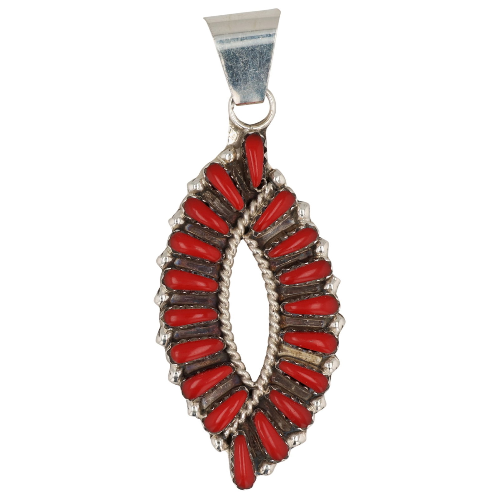 Tamara Benally Navajo Sterling Coral Needlepoint Pendant (1 of 4)