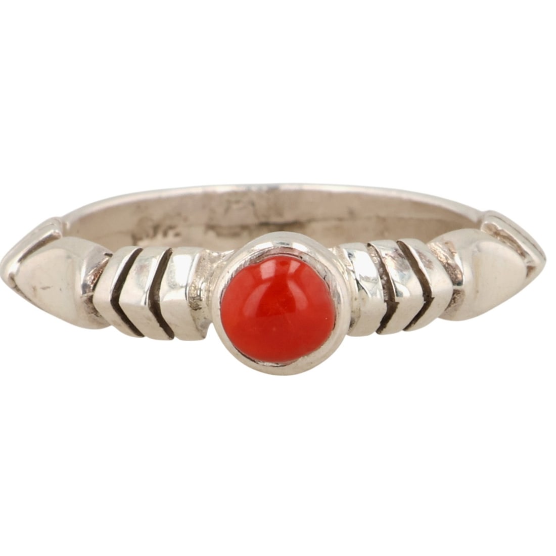 Belinda Woody Navajo Sterling Coral Ring Sz 5.5: Belinda Woody Navajo Sterling Block Coral Ring Sz 5.5 / 3g / Unsigned. Artist attribution based on accompanying tag.