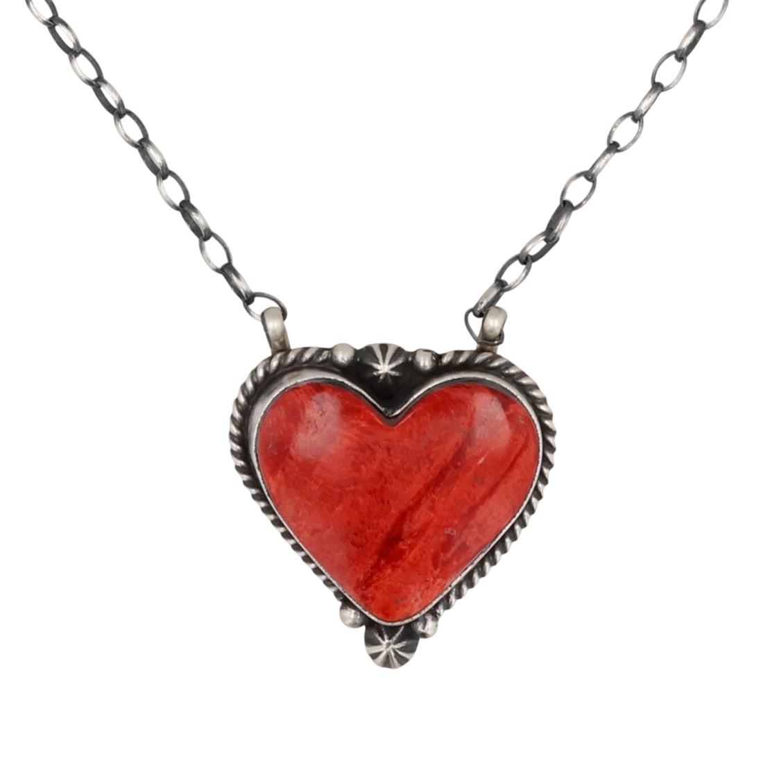 Johnny Dixon Navajo Sterling Spiny Oyster Heart Necklace (1 of 6)