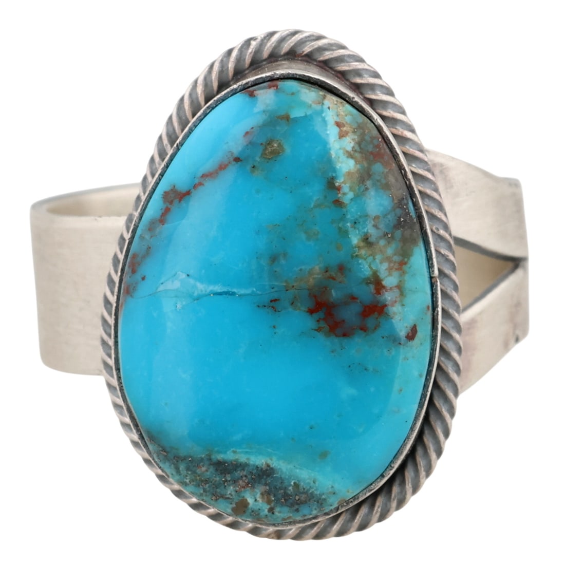 Scott Skeets Navajo Sterling Turquoise Ring Sz 8.25: Scott Skeets Navajo Sterling Turquoise Ring Sz 8.25 / 7.5g / Fine crack line in stone, see photos, as is.