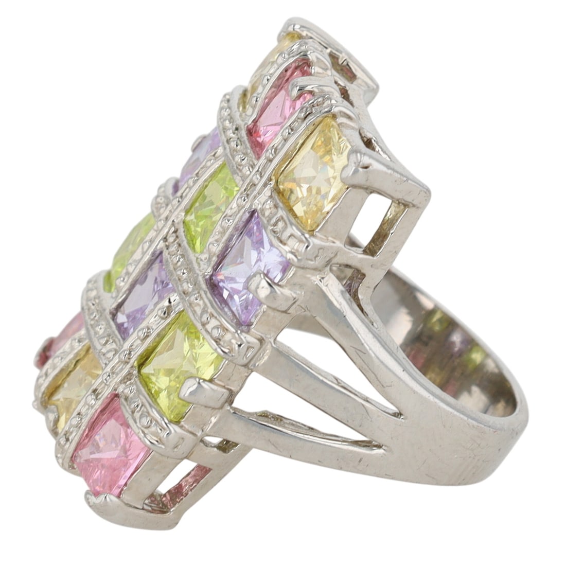 Silver Tone Multi Rhinestone Cluster Statement Ring Size 7 - 2
