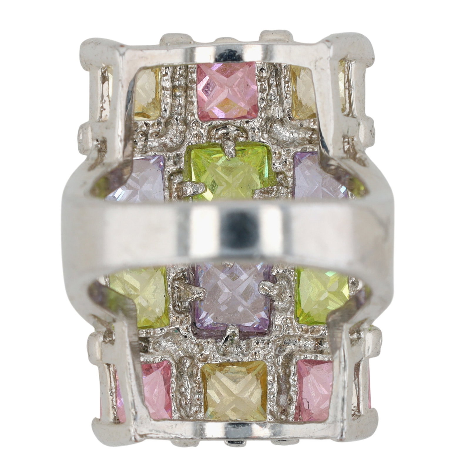 Silver Tone Multi Rhinestone Cluster Statement Ring Size 7 - 3