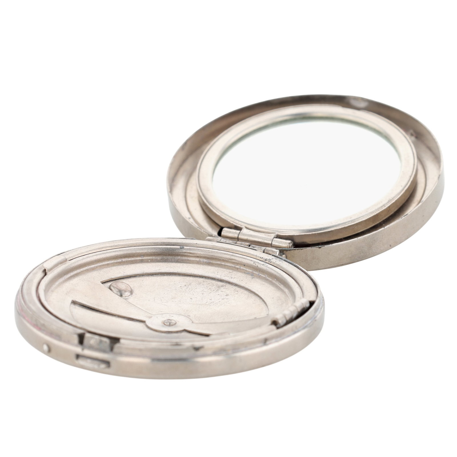 Silver Tone Blush Compact With Mirror - 2