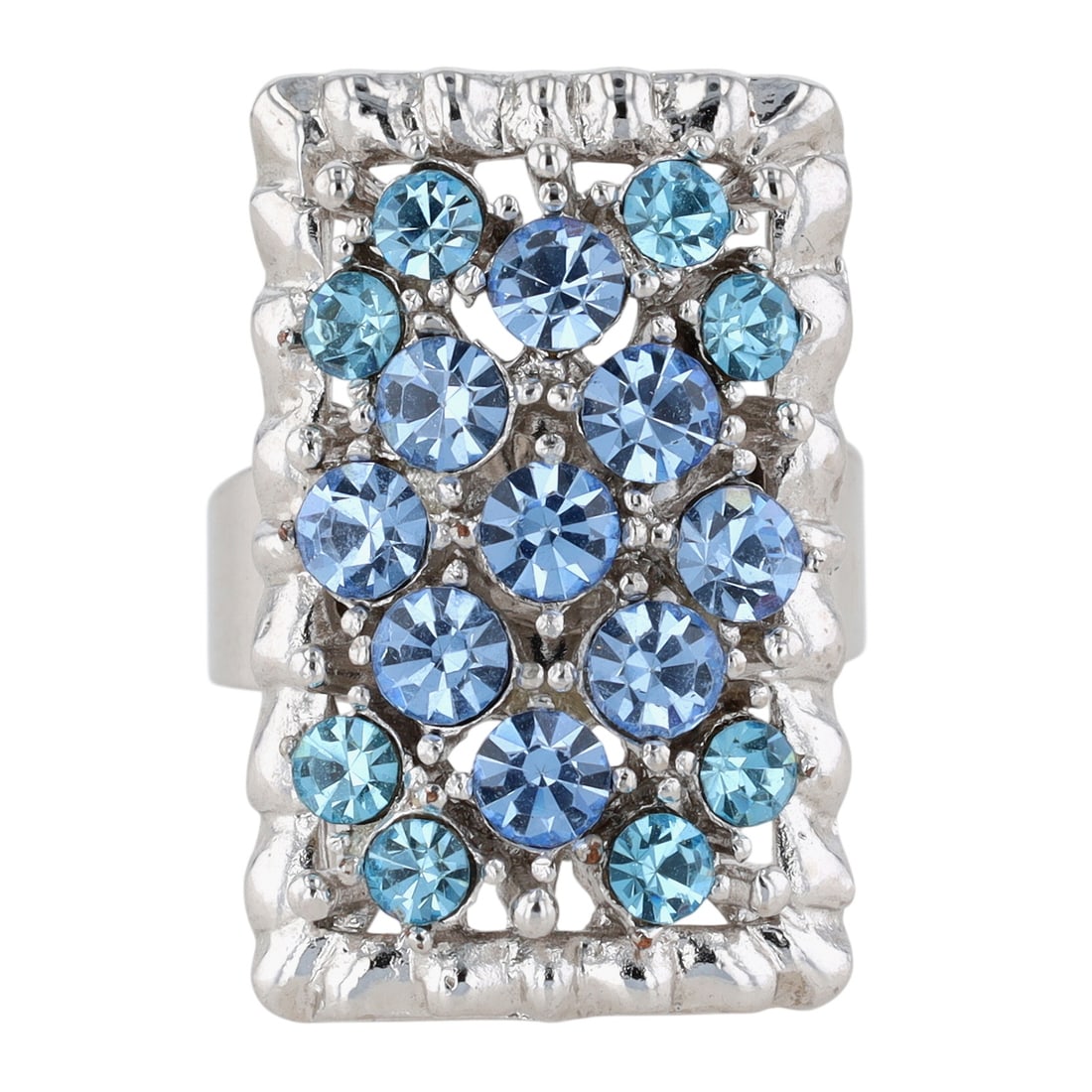Silver Tone Blue Rhinestone Cluster Statement Adjustable Ring (1 of 4)