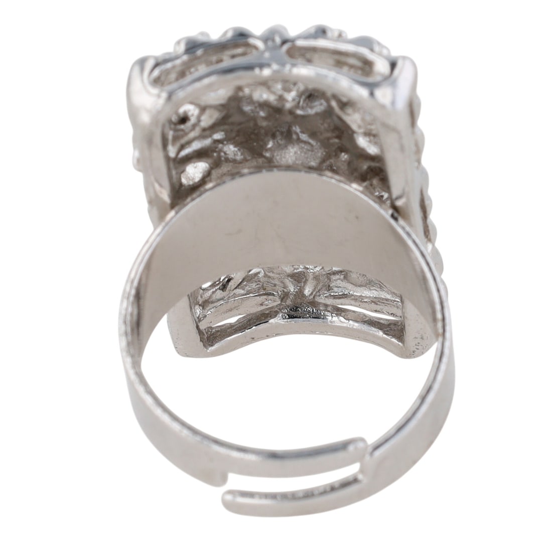 Silver Tone Blue Rhinestone Cluster Statement Adjustable Ring - 3