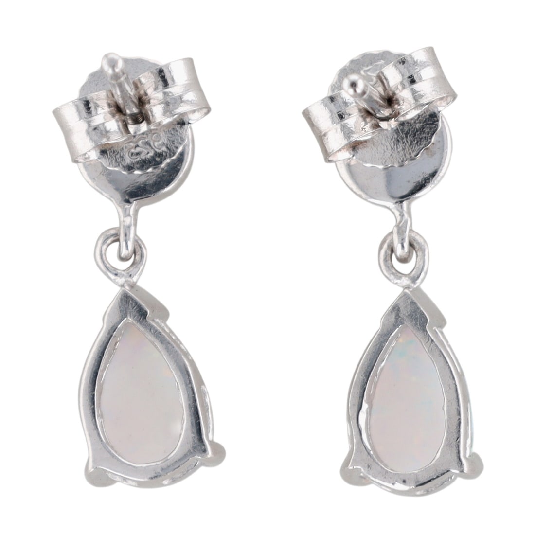 Signed Sterling Silver Opal Double Drop Stud Earrings - 2