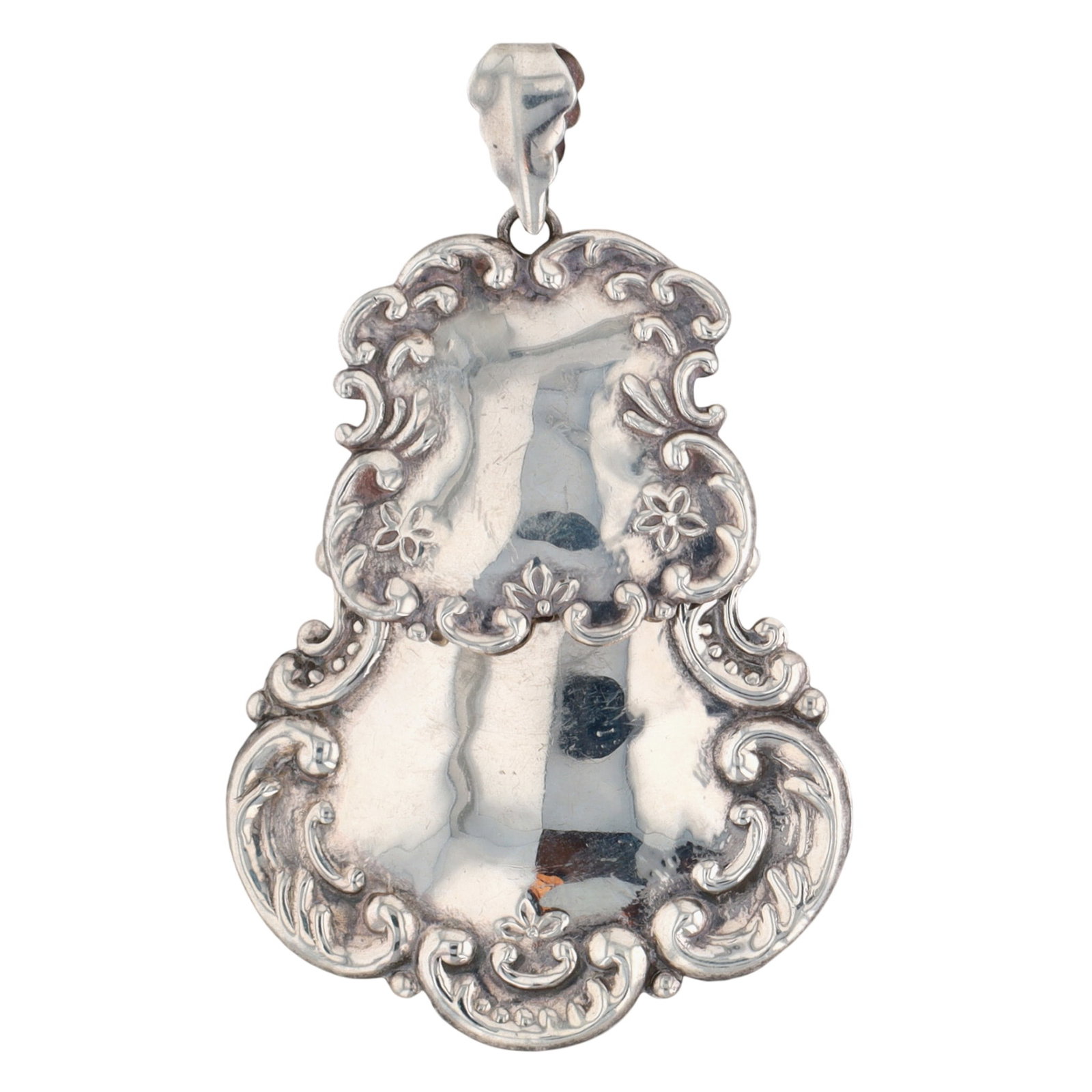 Sterling Silver Floral Pressed Double Dangle Pendant: Sterling Silver Floral Pressed Double Dangle Pendant. Signed 925. 8.3g