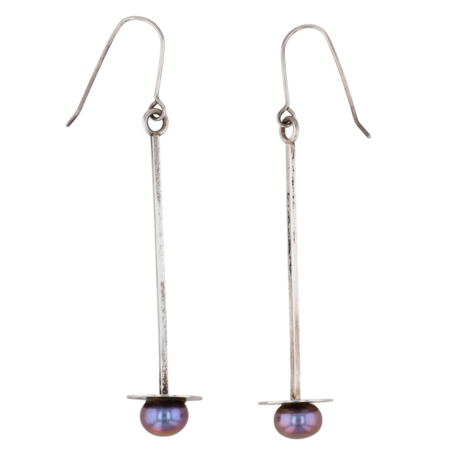 Sterling Silver Purple Pearl Modern Bar Dangle Earrings (1 of 3)