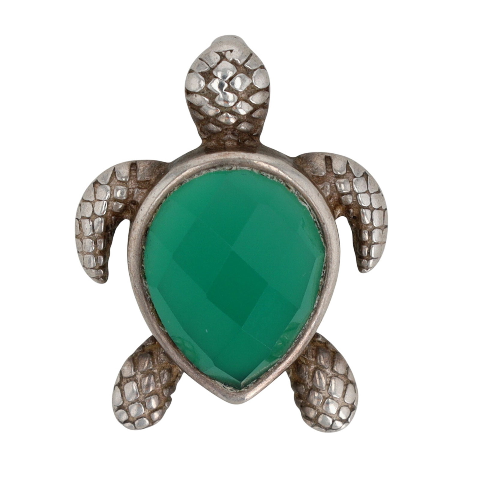 Signed Sterling Silver Green Onyx Sea Turtle Pendant (1 of 4)