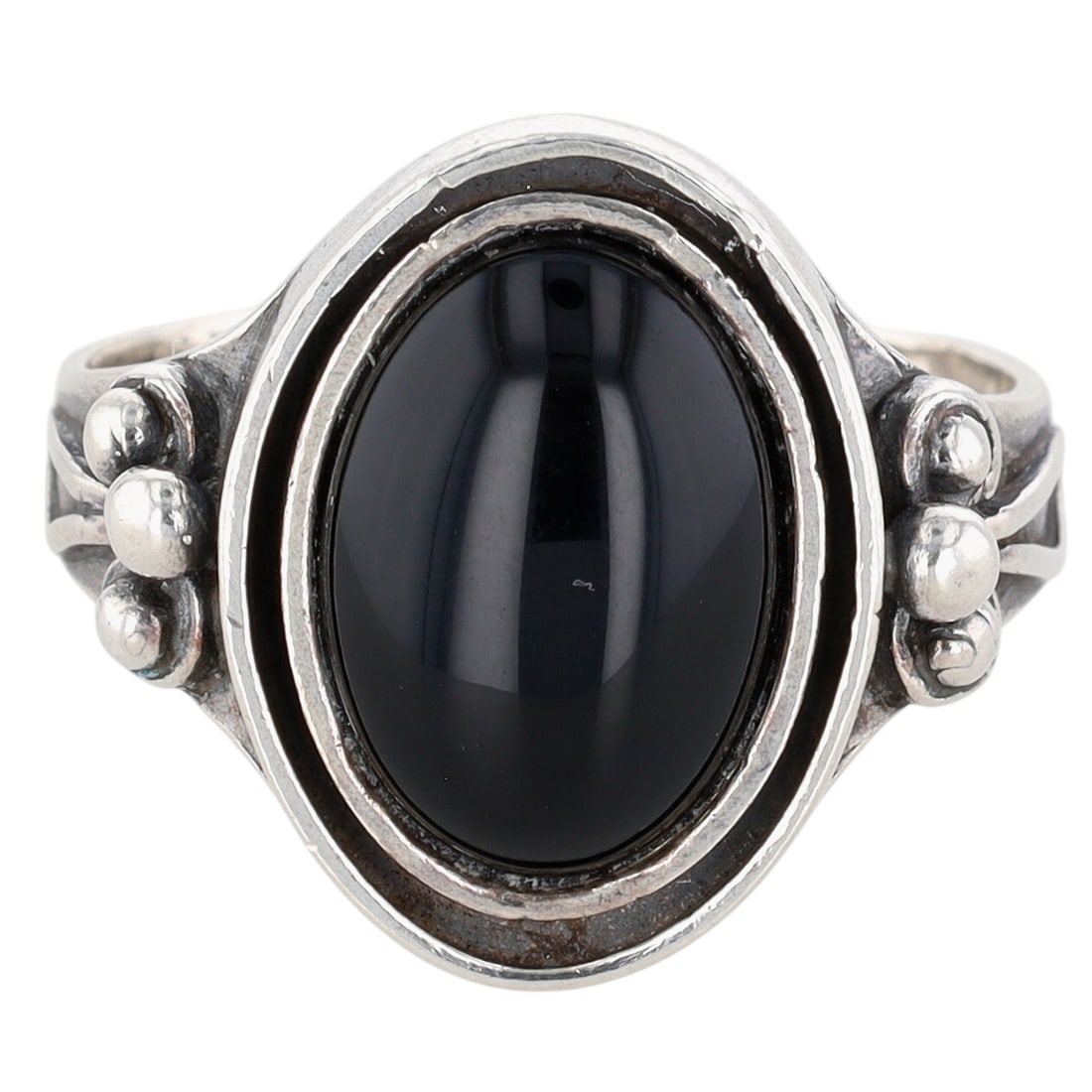 Sterling Silver Onyx Double Bezel Set Oval Ring Size 10: Sterling Silver, Onyx Granulated Double Bezel Set Ring. Size 10. Signed 925. 5.9g