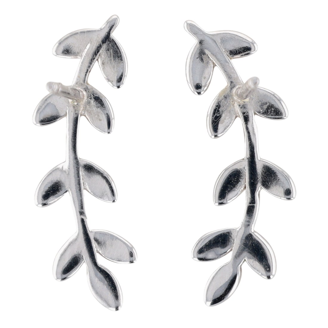 Signed Sterling Silver Vine Stud Earrings - 2