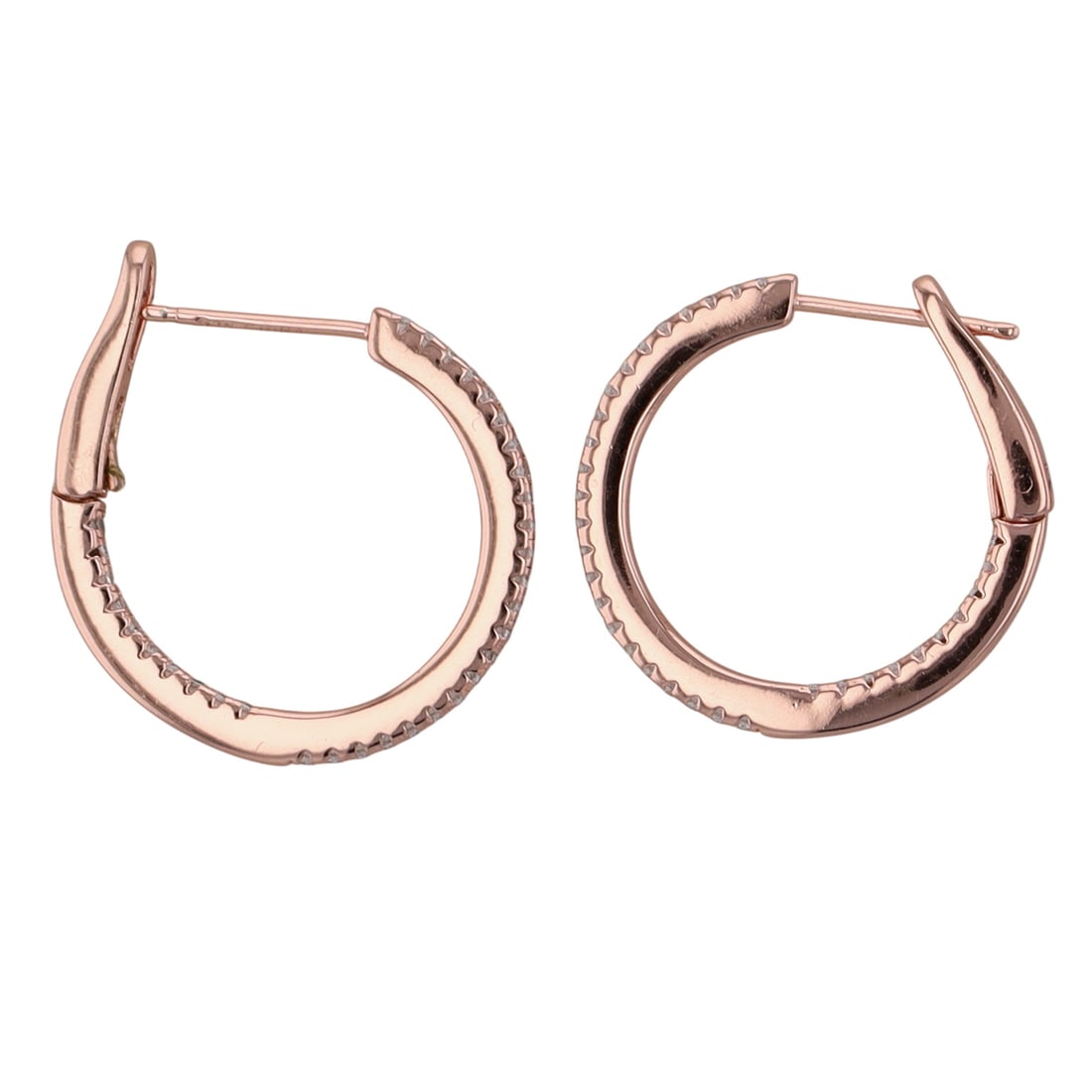 Signed Rose Gold Over Sterling Silver CZ Hinged Hoop Earrings: Signed Rose Gold Over Sterling Silver, CZ Hinged Hoop Earrings. Signed SGJ 925 CN C7C. 3.7g