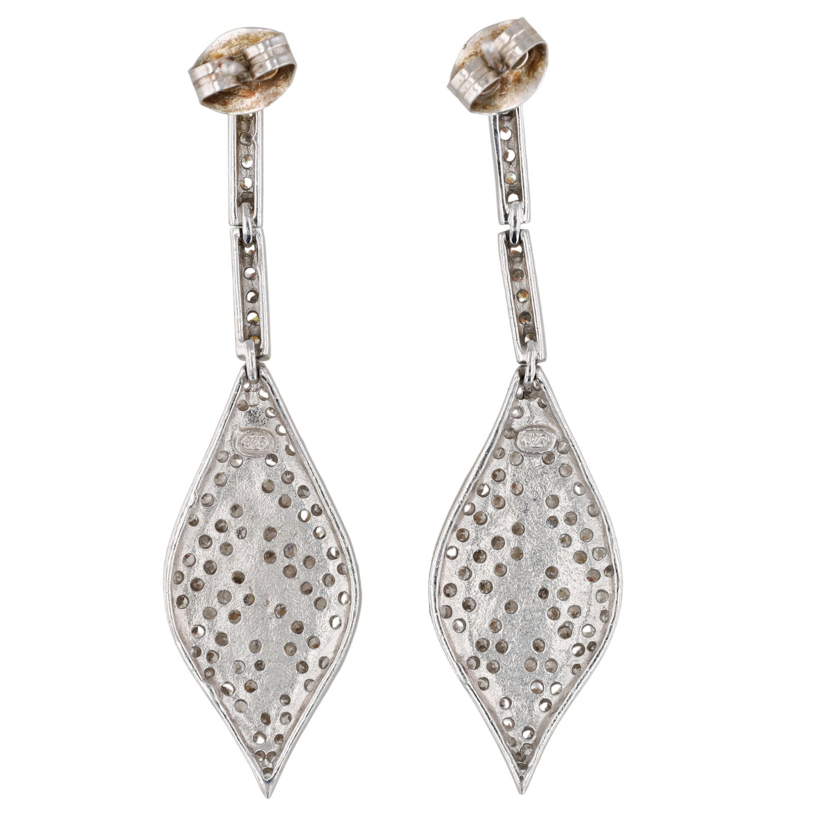 Sterling Silver Rhinestone Hinge Dangle Leaf Stud Earrings - 2