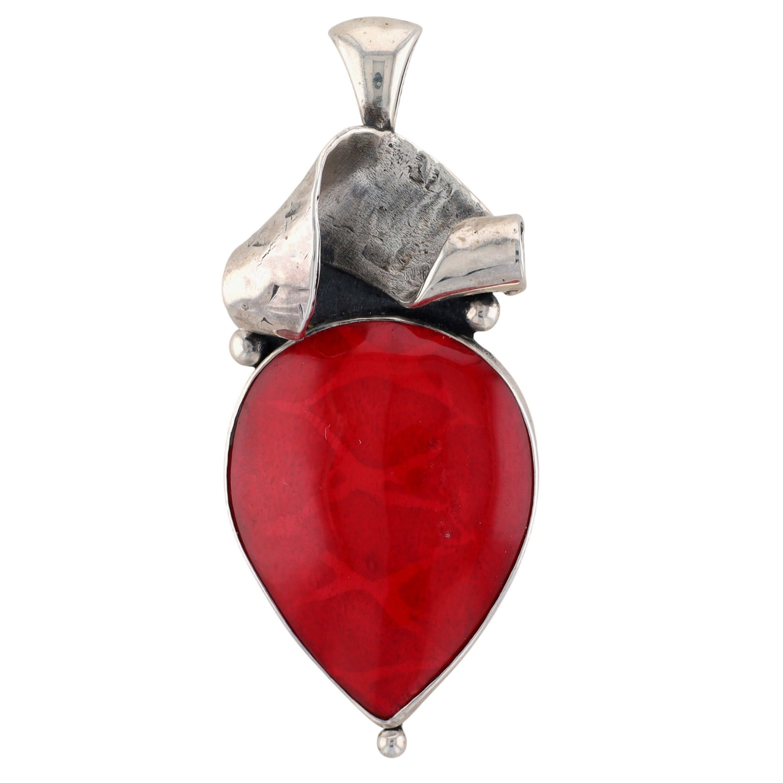 Mary Watson Sterling Silver Red Fossilized Coral Drop Pendant: Mary Watson Sterling Silver, Red Fossilized Coral Drop Pendant. Signed Mary Watson Sterling. 14.4g
