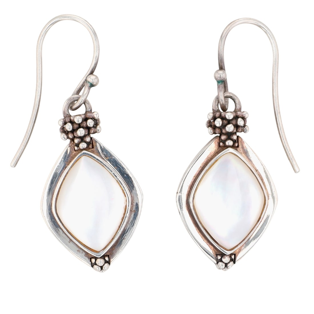 Michael Dawkins Sterling Silver Mother of Pearl Granulated Dangle Earrings (1 of 4)