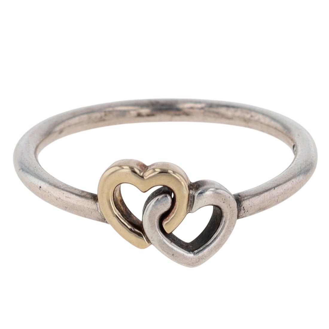 Pandora Sterling Silver Gold Over Detail Double Heart Ring Size 6: Pandora Sterling Silver, Gold Over Silver Detail Double Heart Ring. Size 6. Signed ALE S925 52. 1.6g