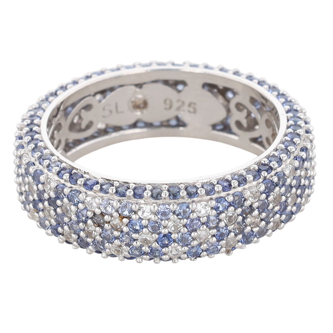 Suzy Levian Sterling Silver Two Tone Sapphire Pave Studded Band Ring Size 8: Suzy Levian Sterling Silver, Blue Sapphire, White Sapphire Pave Studded Band Ring. Size 8. Signed SL sapphire 925. 5g