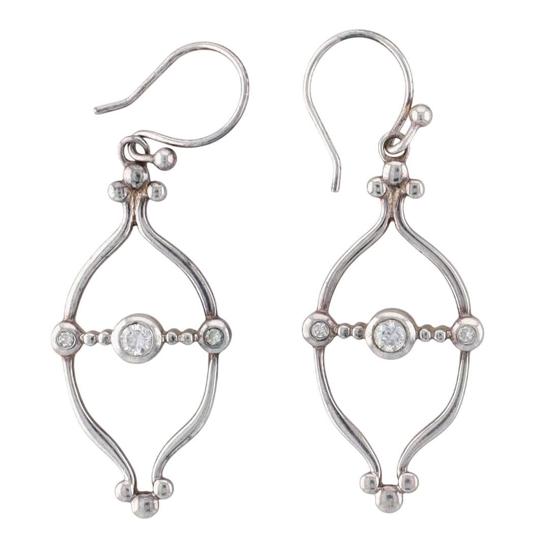 Silpada Sterling Silver CZ Open Dot Dangle Earrings: Silpada Sterling Silver, CZ Open Dot Dangle Earrings. Signed symbol 925 TH. 4.2g