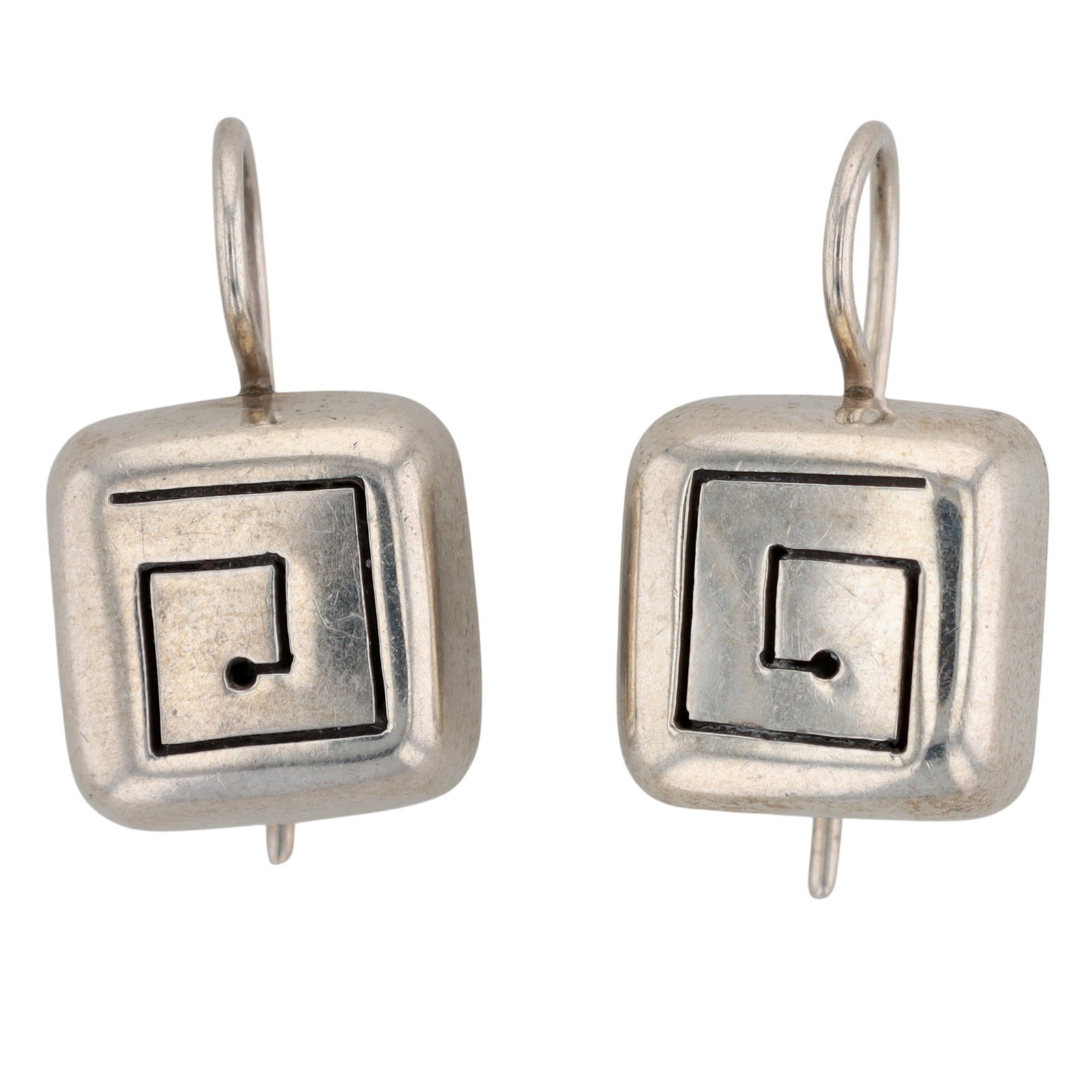Mexico Sterling Silver Pierced Scroll Cube Drop Earrings (1 of 4)