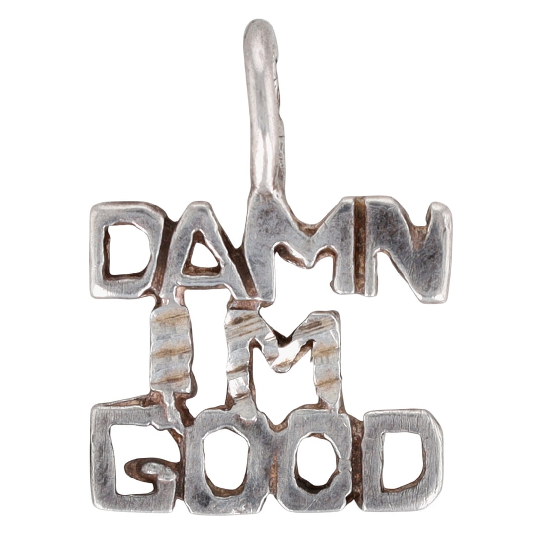 14K White Gold Damn I'm Good Charm Pendant: 14K White Gold Damn I'm Good Charm Pendant. Signed 14K. .6g