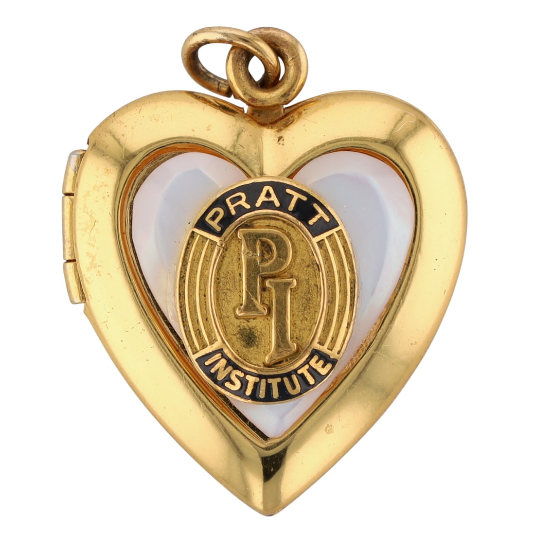 Pratt Institute Gold Filled Mother of Pearl Enamel Heart Locket (1 of 5)