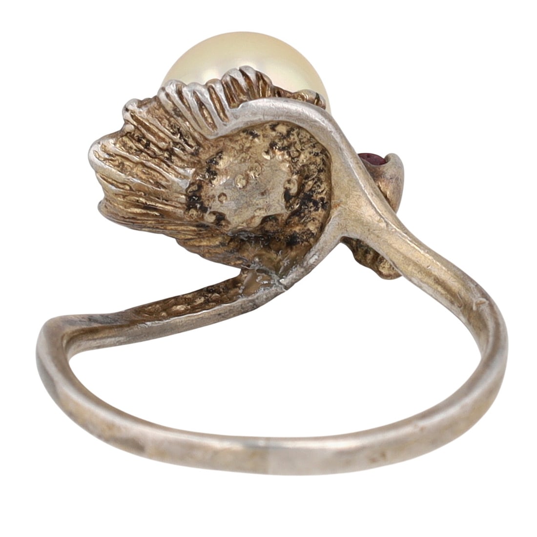 Signed Vintage Sterling Silver Ruby Pearl Blooming Ring Size 5.5 - 2