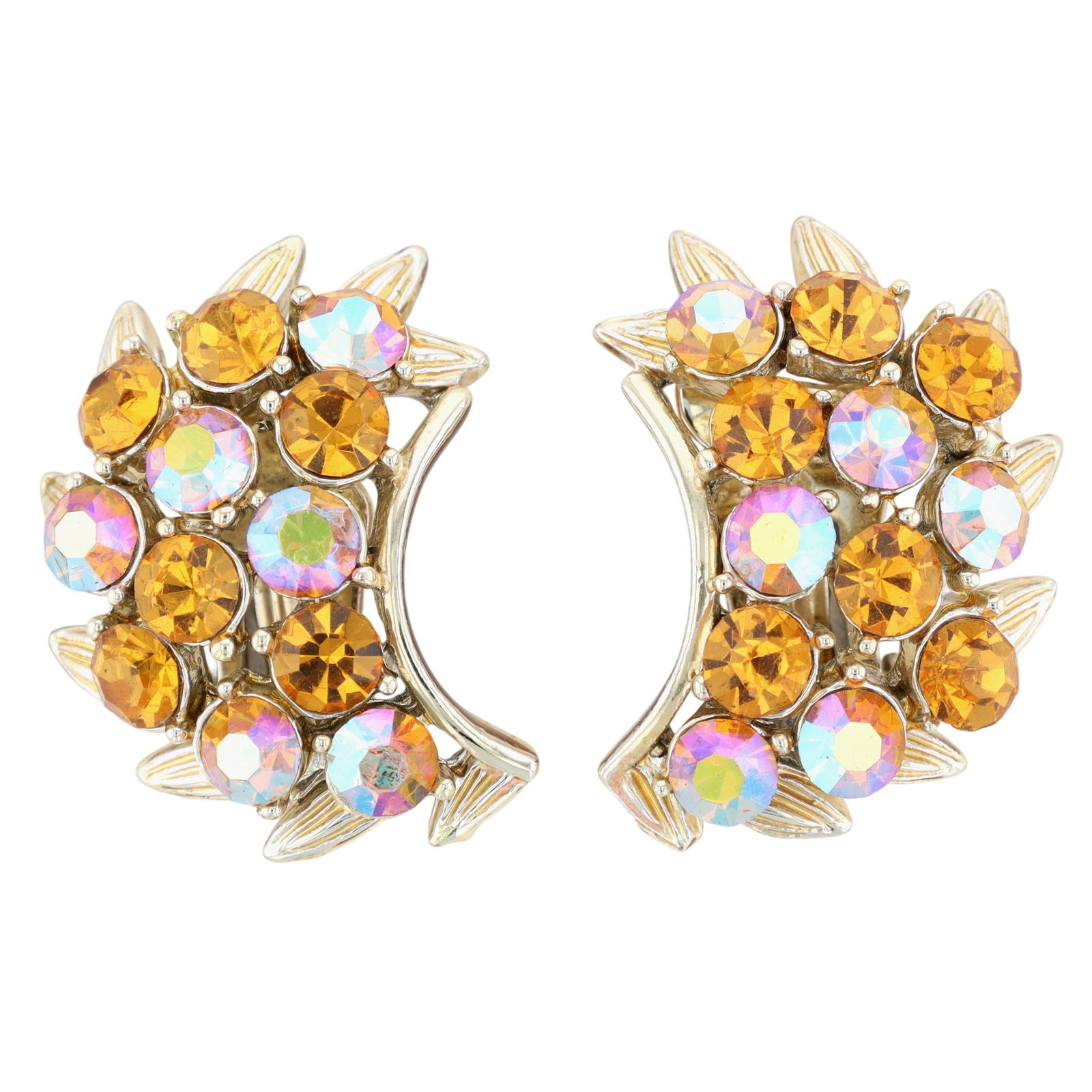 BSK Gold Tone Metal Rhinestone Cluster Earrings (1 of 4)
