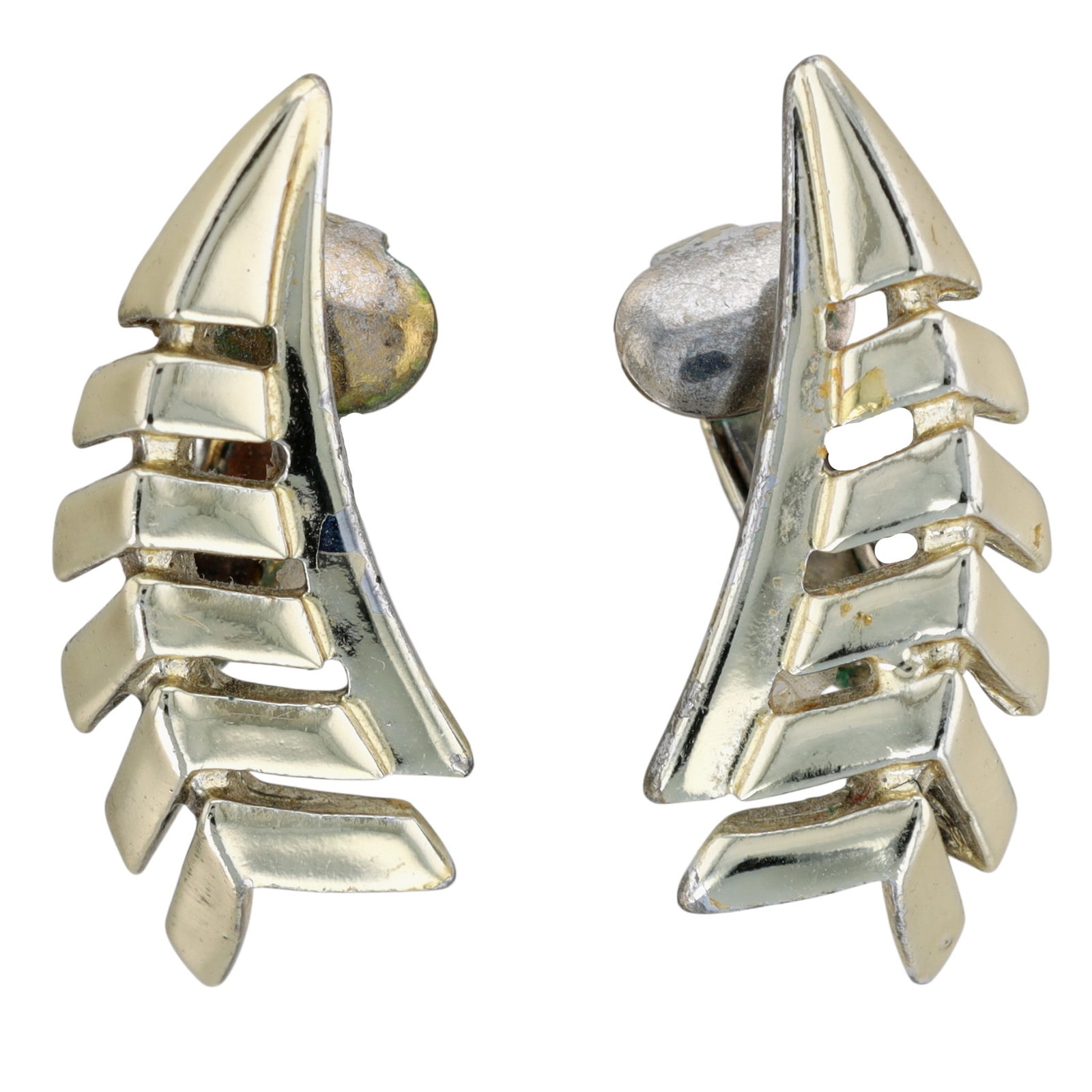 Coro Vintage Silver Tone Metal Feather Leaf Earrings (1 of 4)
