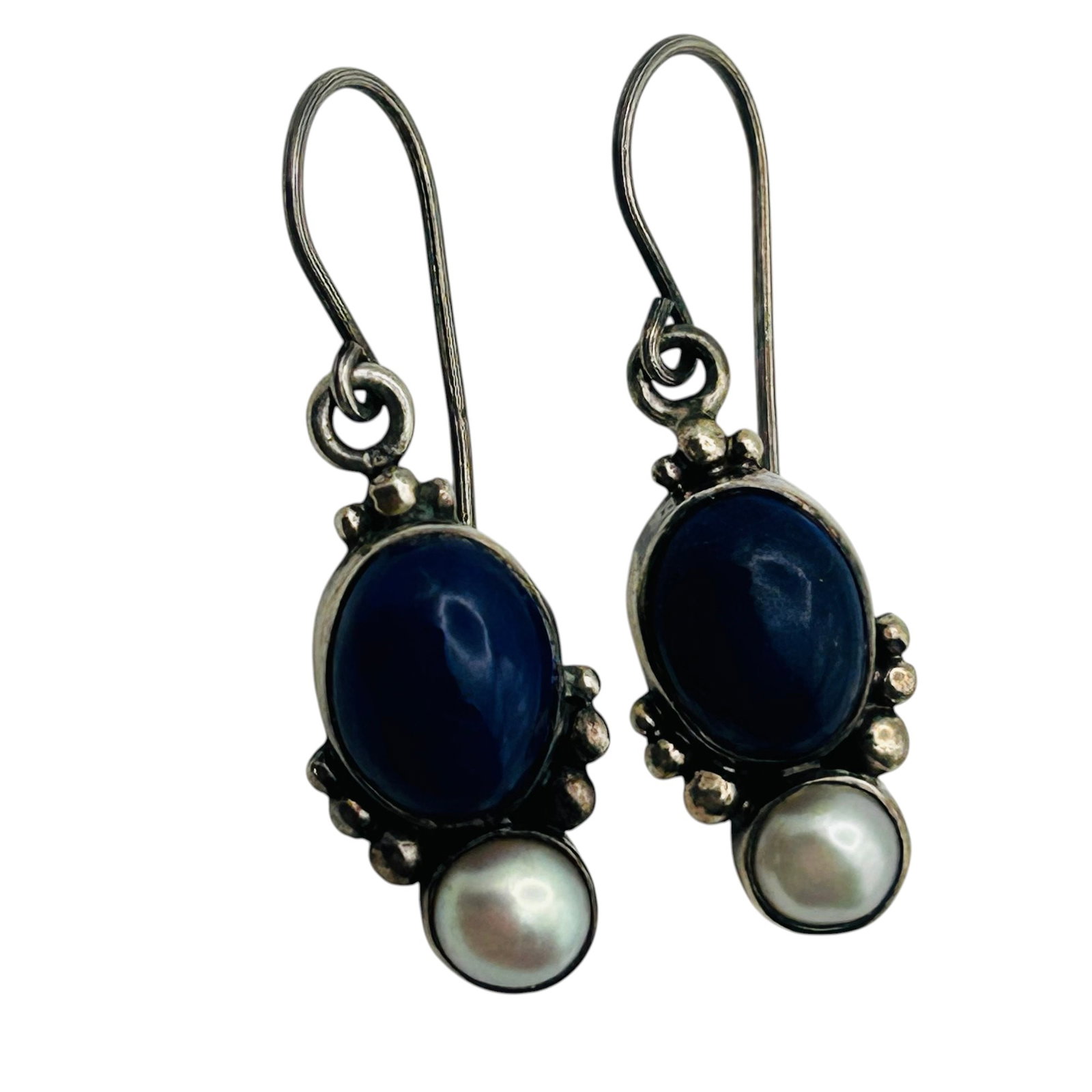 Sterling Lapis Lazuli Pearl Earrings: Sterling lapis lazuli pearl earrings 4.3g